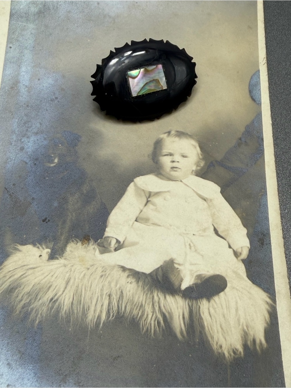 Antique Mixed Media Brooch Mourning #cz305